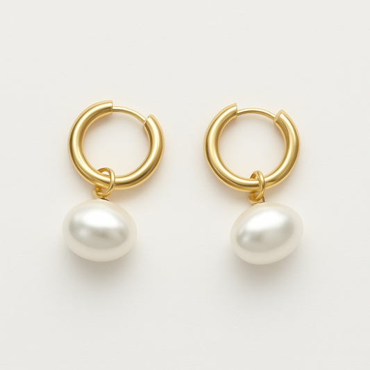The Petalna Earrings by EMPIECE™- gold floral petal earrings with luminous pearl drops, crafted from 304 stainless steel with 16K gold plating.