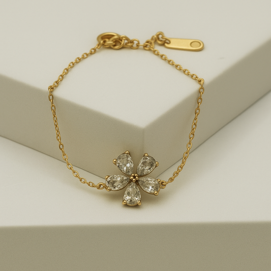 Double-chain gold bracelet with floral zircon inlays on each strand, EMPIECE™ The Zafira Bracelet